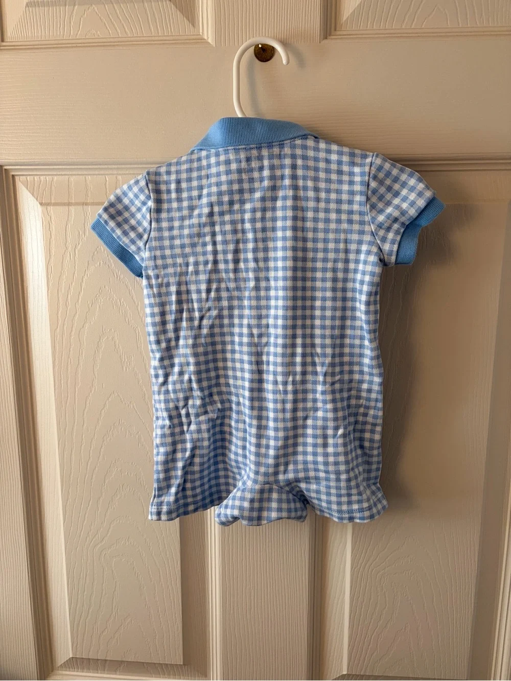Ralph Lauren Light Blue & White Gingham Polo Romper
